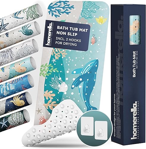 Homerella Tapete de baño para bebé, antimoho, resistente al moho, antideslizante, para niños y adultos, 40 x 16 pulgadas de largo con ventosas para