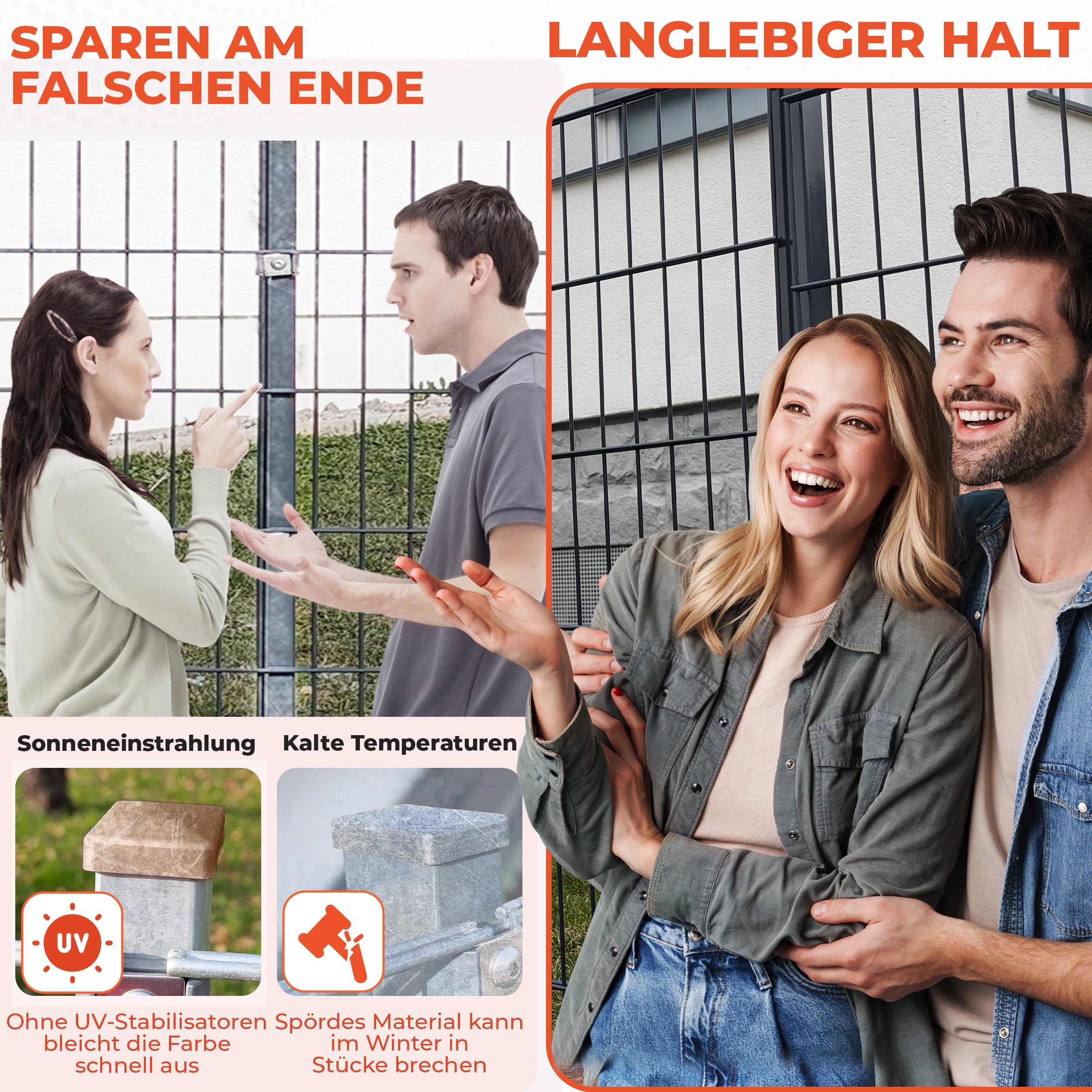 10x Zaunkappen Kunststoff 40x60mm mit Sicherungssteg | Pfostenkappen für Doppelstabmattenzaun | Abdeckkappen UV-stabilisiert | Zaunpfosten Kappen Made in Germany (Anthrazit 7016)