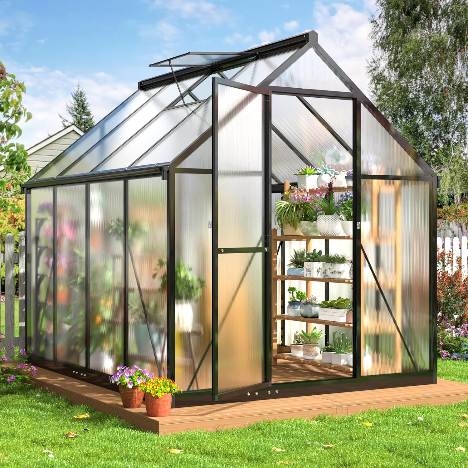 VIWAT 6x7.5 FT Greenhouse for Outdoors, Polycarbonate