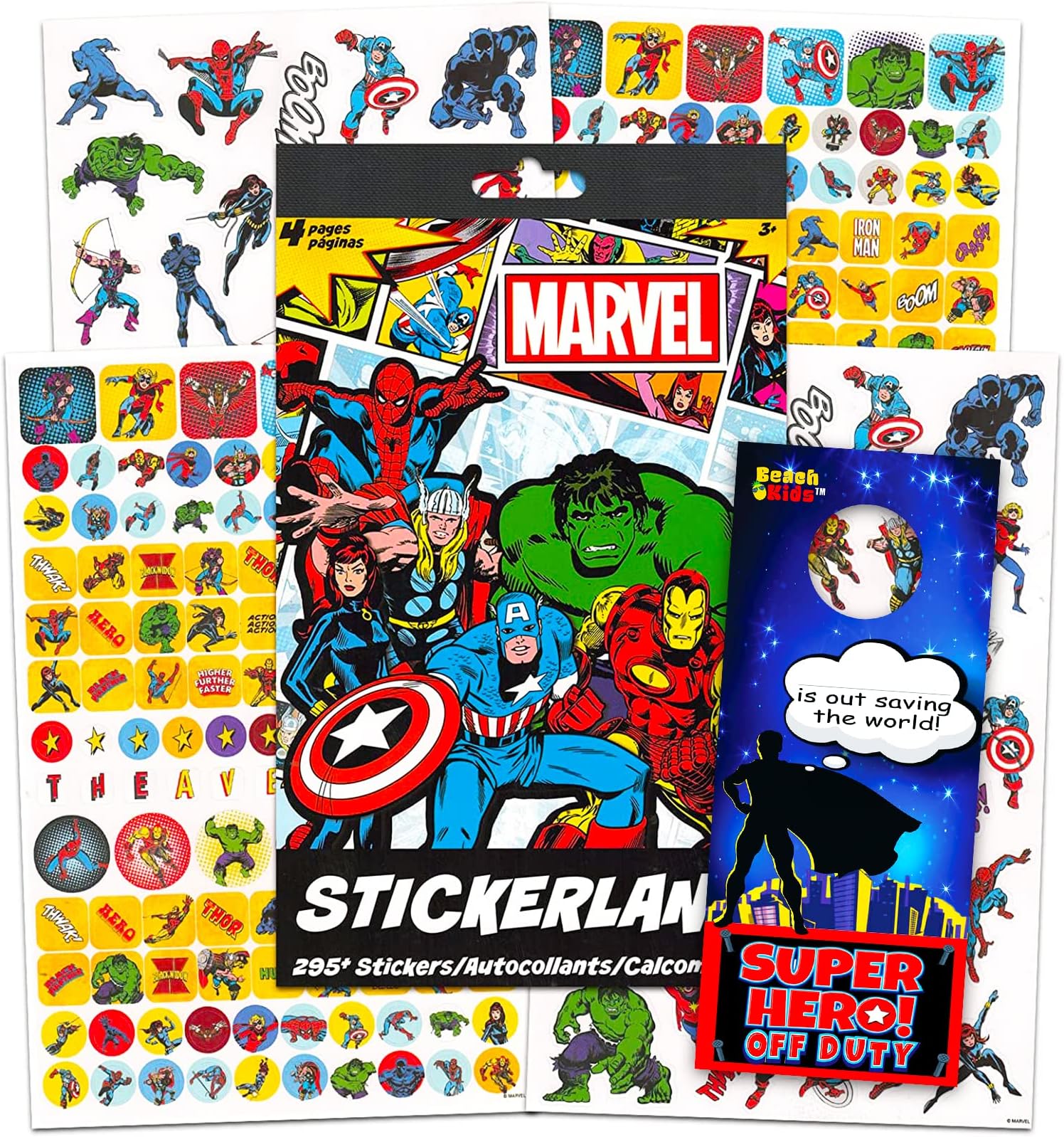 Marvel Shop Avengers Sticker Book for Kids - 4 Sheets with Over 295 Stickers Crafts, Rewards, and More (Superhero Scrapbooking Sheets) Craft Supplies