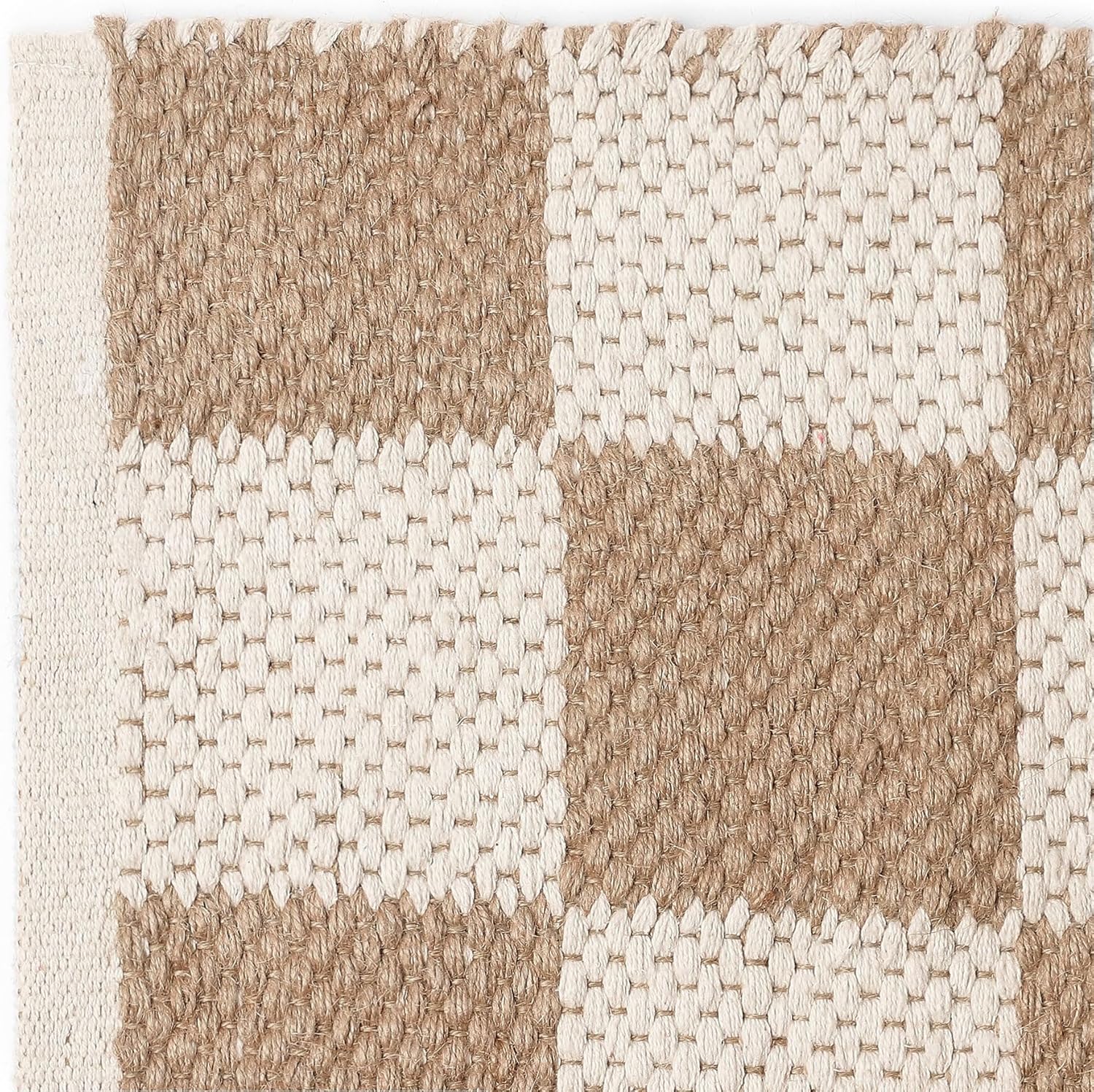· REDEARTH · Jute Cotton Area Rug, Sustainable Handwoven, Non-Shedding, Soft & Durable – Reversible, Neutral Tones for Home Décor in Living Room, Dining Room, Bedroom (Gridstone Natural, 2'x3')