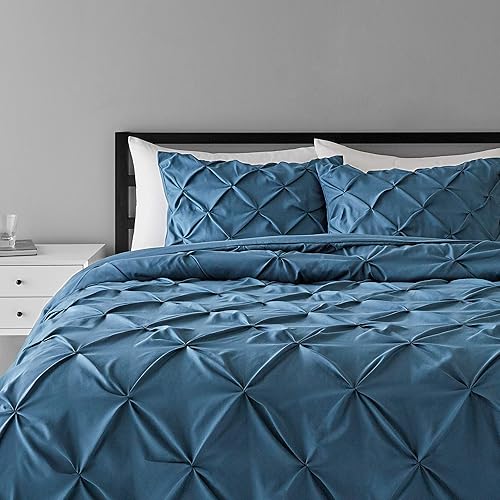 Amazon Basics Light-Weight Microfiber Pinch Pleat Duvet Cover Set - Full/Queen, Dark Teal