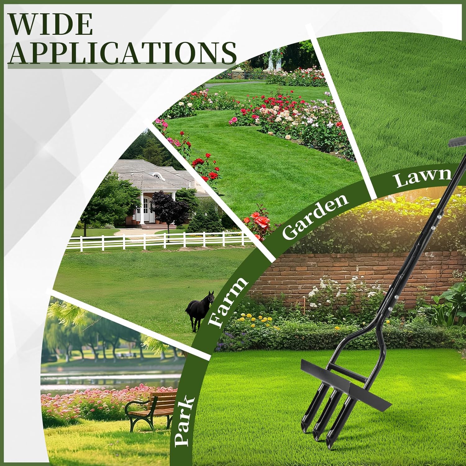 Core Aerator Lawn Tool, Grass Aerator with T-Shaped Handle, Soil Core Tray, 3 Hollow Tine, include Cleaning Stick, Manual Plug Core Aerators, Esay Assembly, Lawn Aerators for Yard, Garden, Park, Black