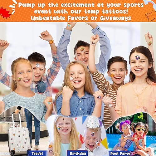 Miniatura 7 de 144 tatuajes temporales deportivos surtidos  Forest & Twelfth 2" tatuajes falsos impermeables para niños, béisbol, baloncesto, fútbol, fútbol,