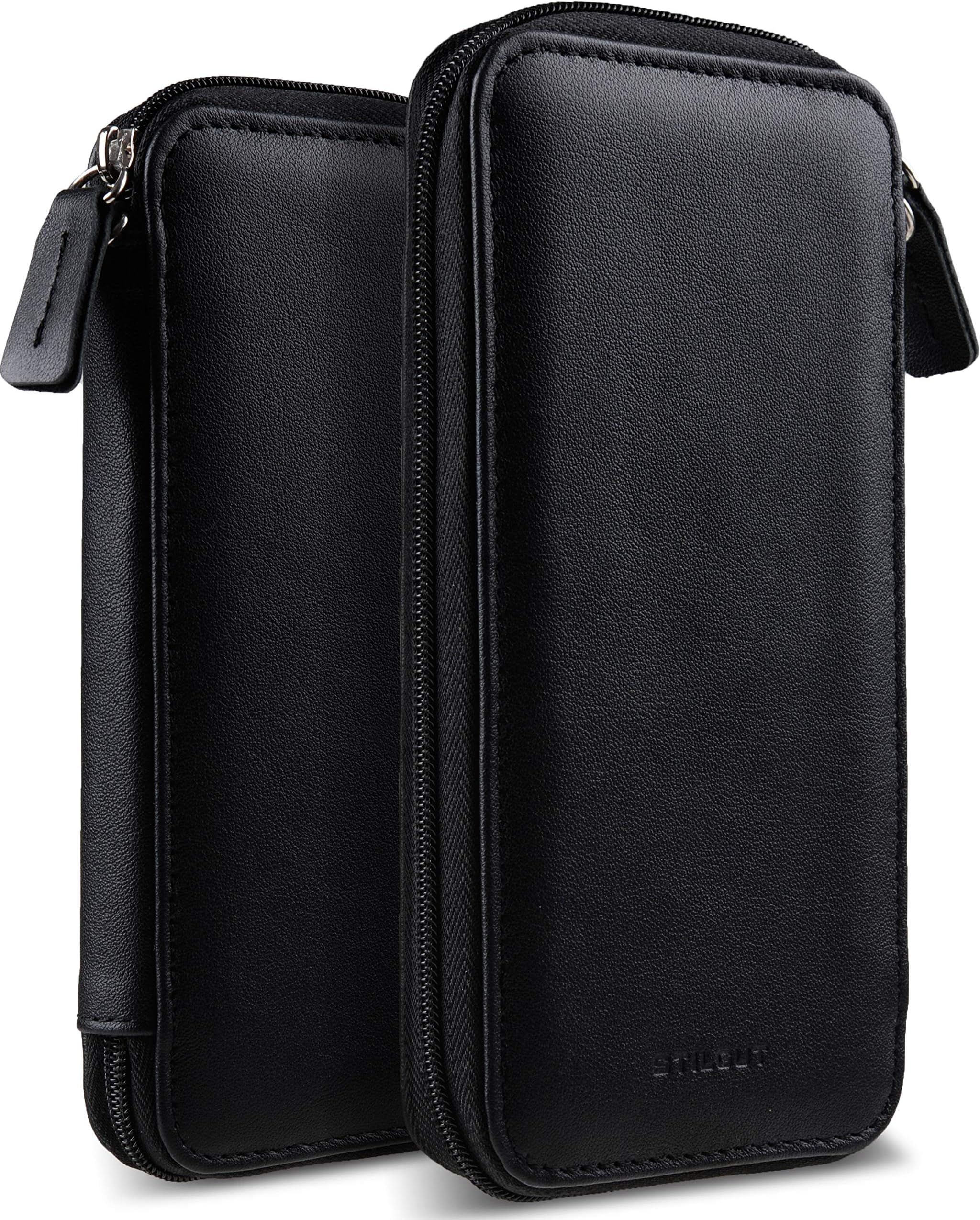 StilGut Pocket XL, Leather Case with Zip and Slots for iPhone 7 Plus, 6s Plus & Other Smartphones up to 5.5'', Black Nappa