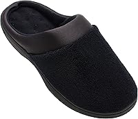 Isotoner Women's Terry & Satin Slip-On Clog Slippers with Memory Foam - Indoor/Outdoor Comfort