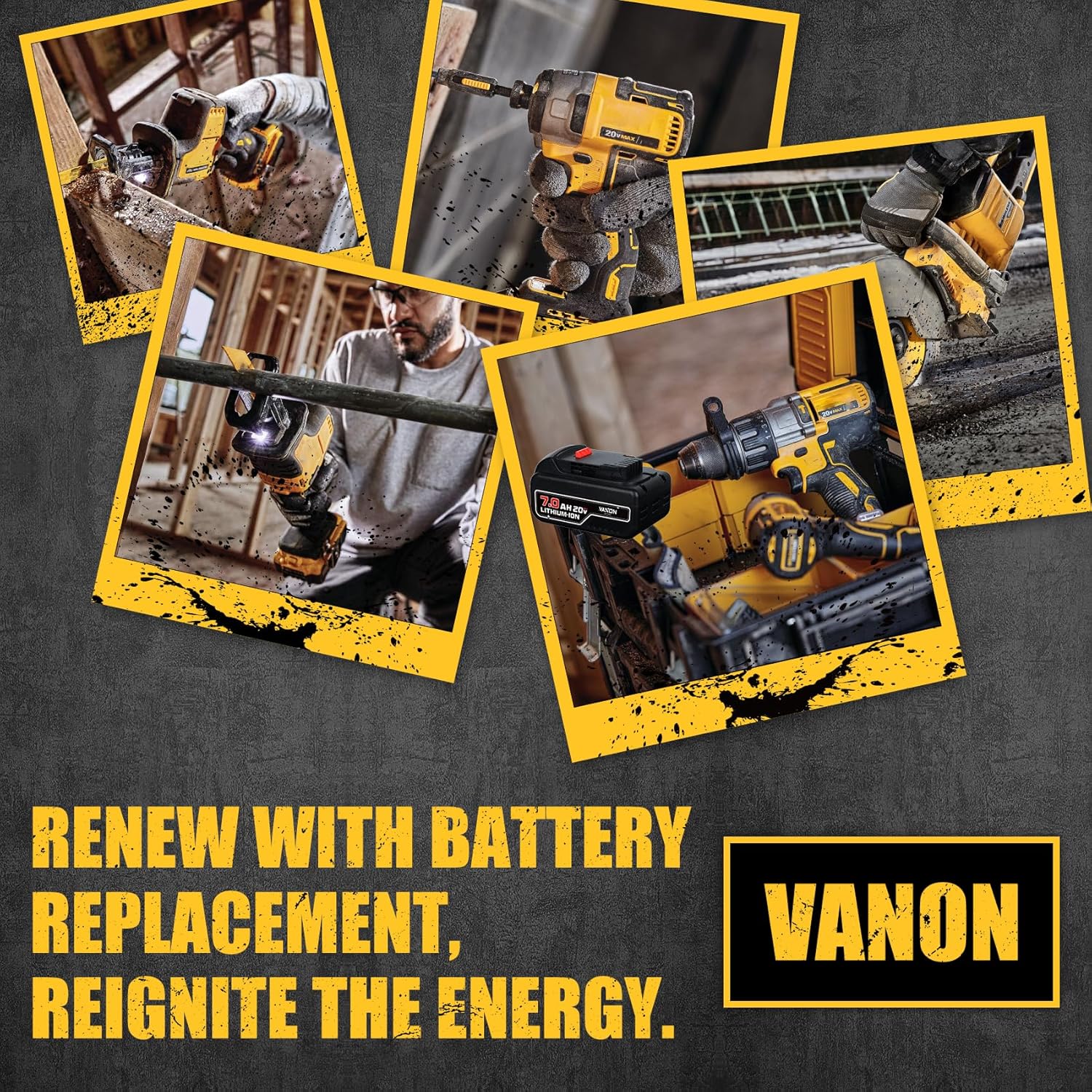 VANON 7.0Ah 20V Replacement for Dewalt 20V Max Battery Lithium Ion Compatible with Dewalt Bateria DCB200 DCB204 DCB206 DCB201 DCB203 DCB181 DCB180 20V DCD/DCF/DCG/DCS Series 2 Pack.