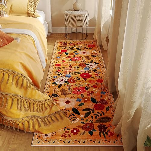 Miniatura 4 de Rugcomf Alfombra de pasillo para cocina, antideslizante, 2 x 6 pies, alfombras lavables con parte trasera de goma, alfombra floral suave para