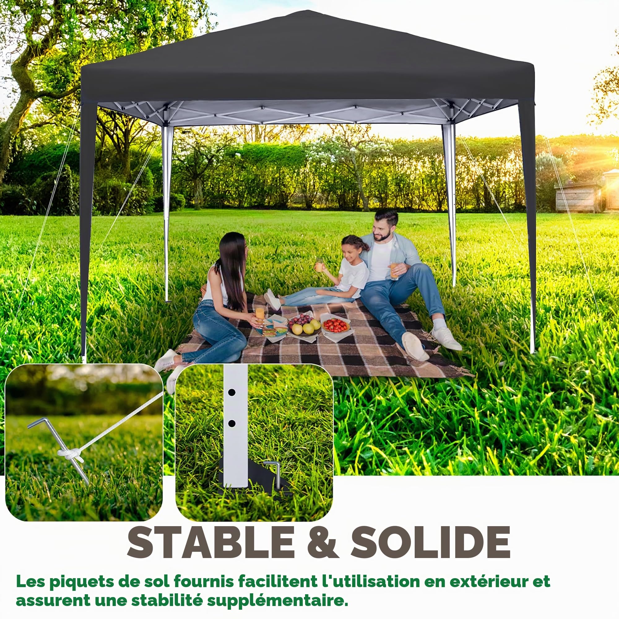 Tonnelle pliable - 2,5 x 2,5 m - Imperméable et stable - Résistante à l'hiver - Avec 4 panneaux latéraux et fenêtres - Tente de jardin pliable - Protection UV - Tente de réception pour