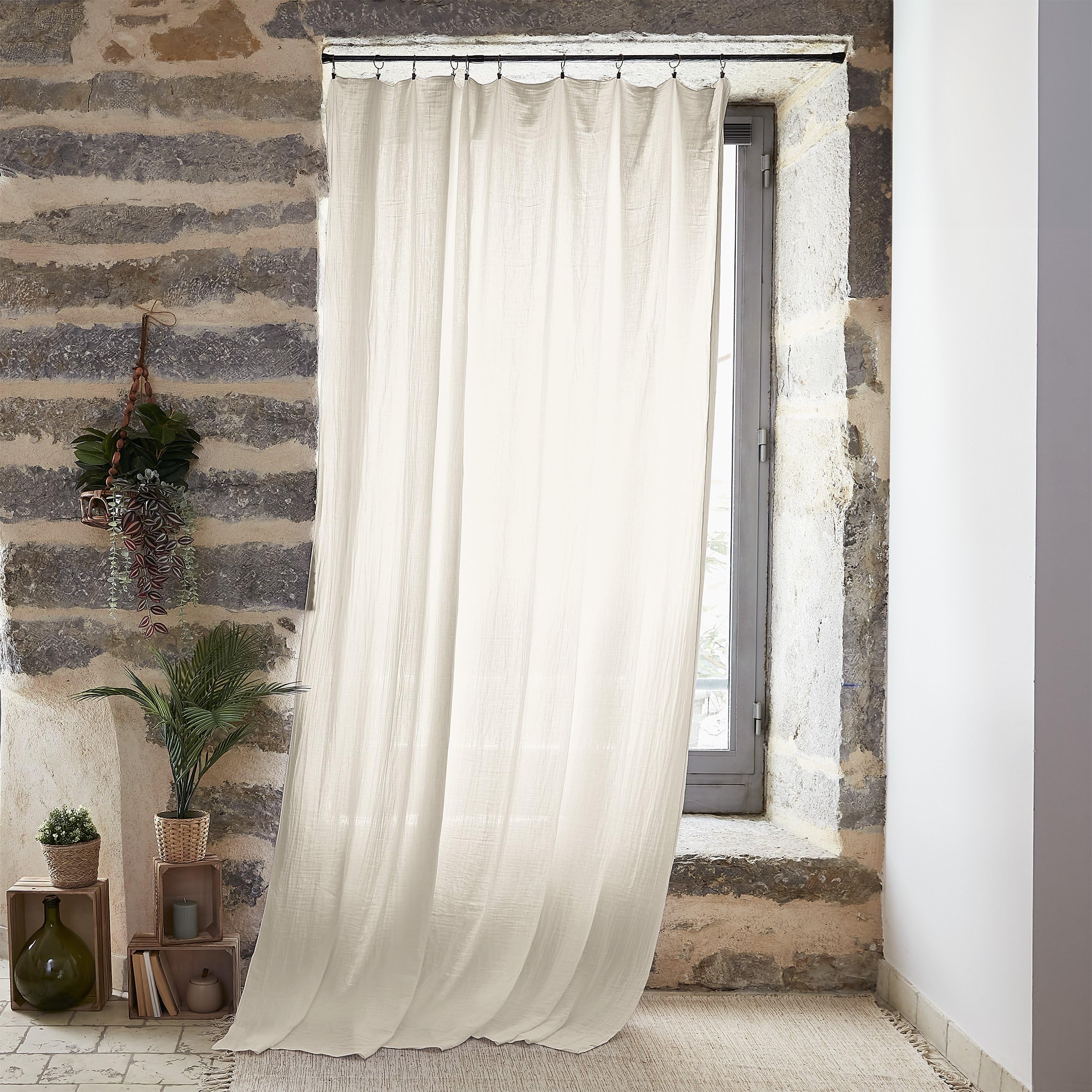 Cortina de gasa de algodón ajustable – Cortina de visillo 140 x 300 cm Suave y cómoda [Cortinas interiores y cortinas] (Beige Pampa)