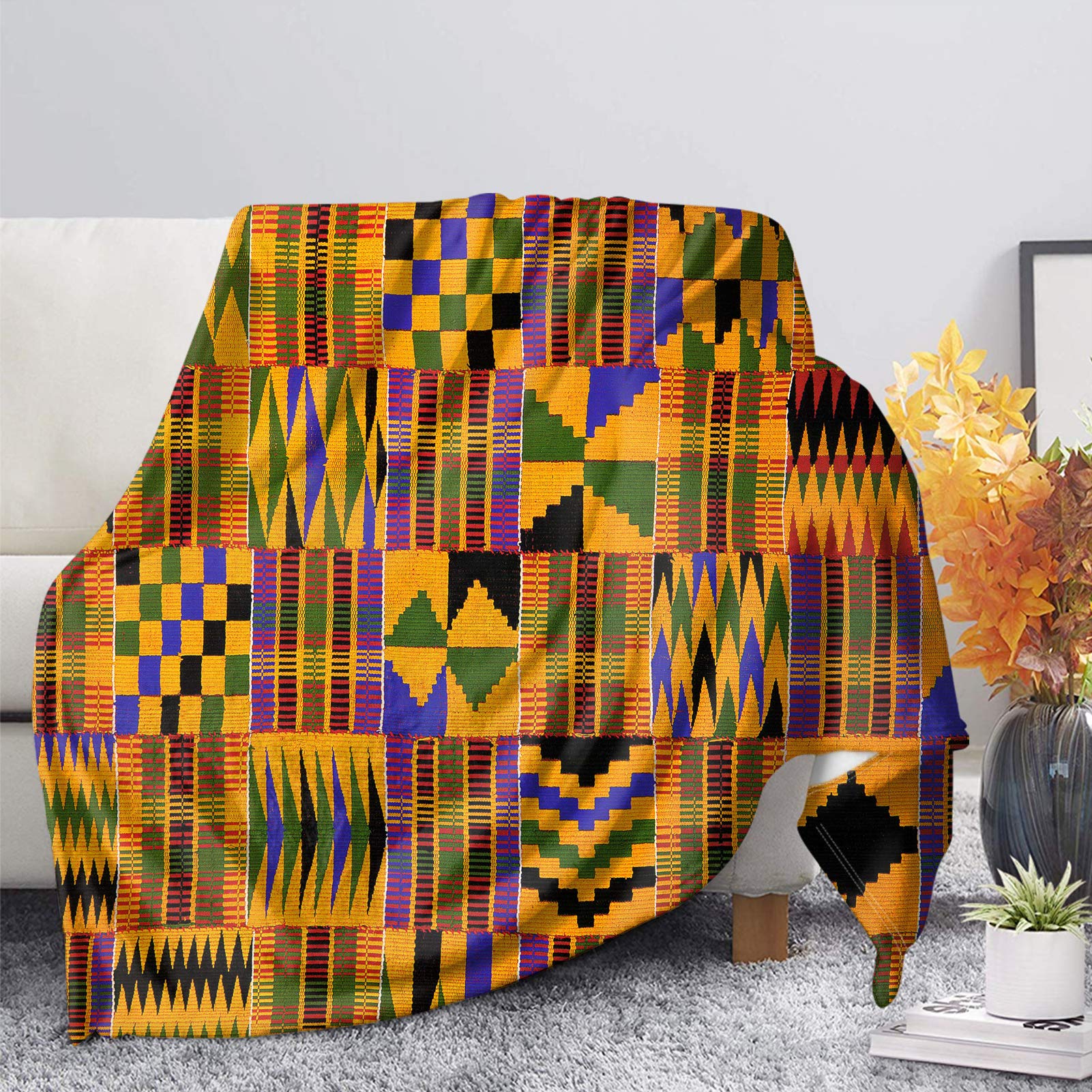 COEQINE African Ethnic Style Blankets for People,Kids Throw Blankets Lightweight Warmth Soft Cozy Blanket Flannel Reversible Bed Throw Blankets for Couch Living Room