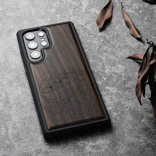 Miniatura 10 de Carveit Funda de madera para Galaxy S22 Ultra 2022 madera natural y TPU suave negro a prueba de golpes, funda de madera única y elegante compatible