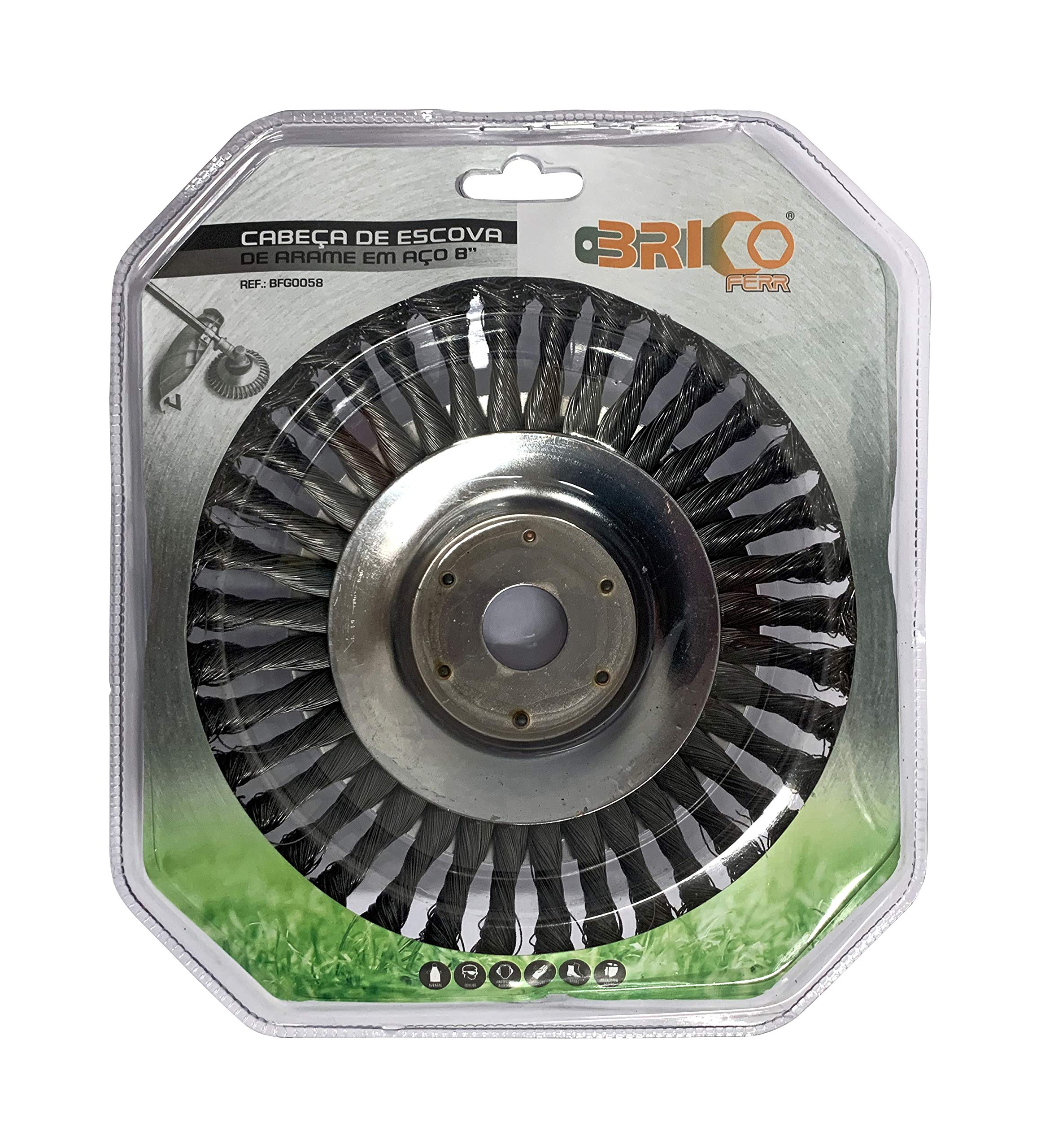 Bricoferr 8-Inch Steel Wire Round Brush for 200 x 25 mm Diameter Brushcutter for Weed Removal