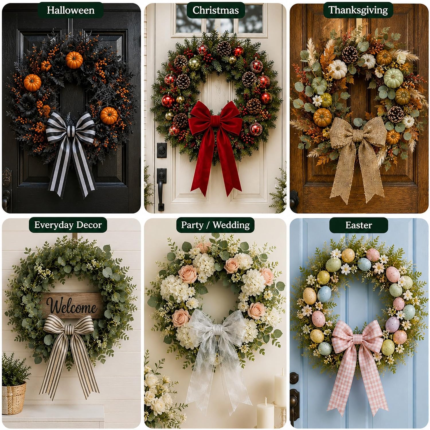 5 Pack 14 Inch Wire Wreath Frame, Round Metal Form for DIY Wreath Making | Dark Green Wreath Rings for Crafts, Christmas, Halloween, Front Door Decor, Floral Projects, Weddings, and Seasonal DIY