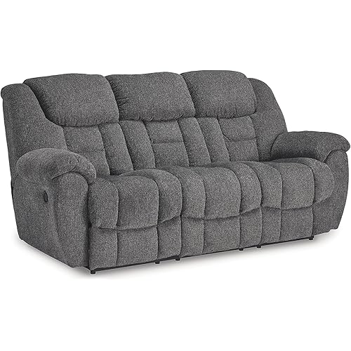 Signature Design by Ashley Foreside Contemporary Stain Resistant Manual Reclining Sofa, Gray