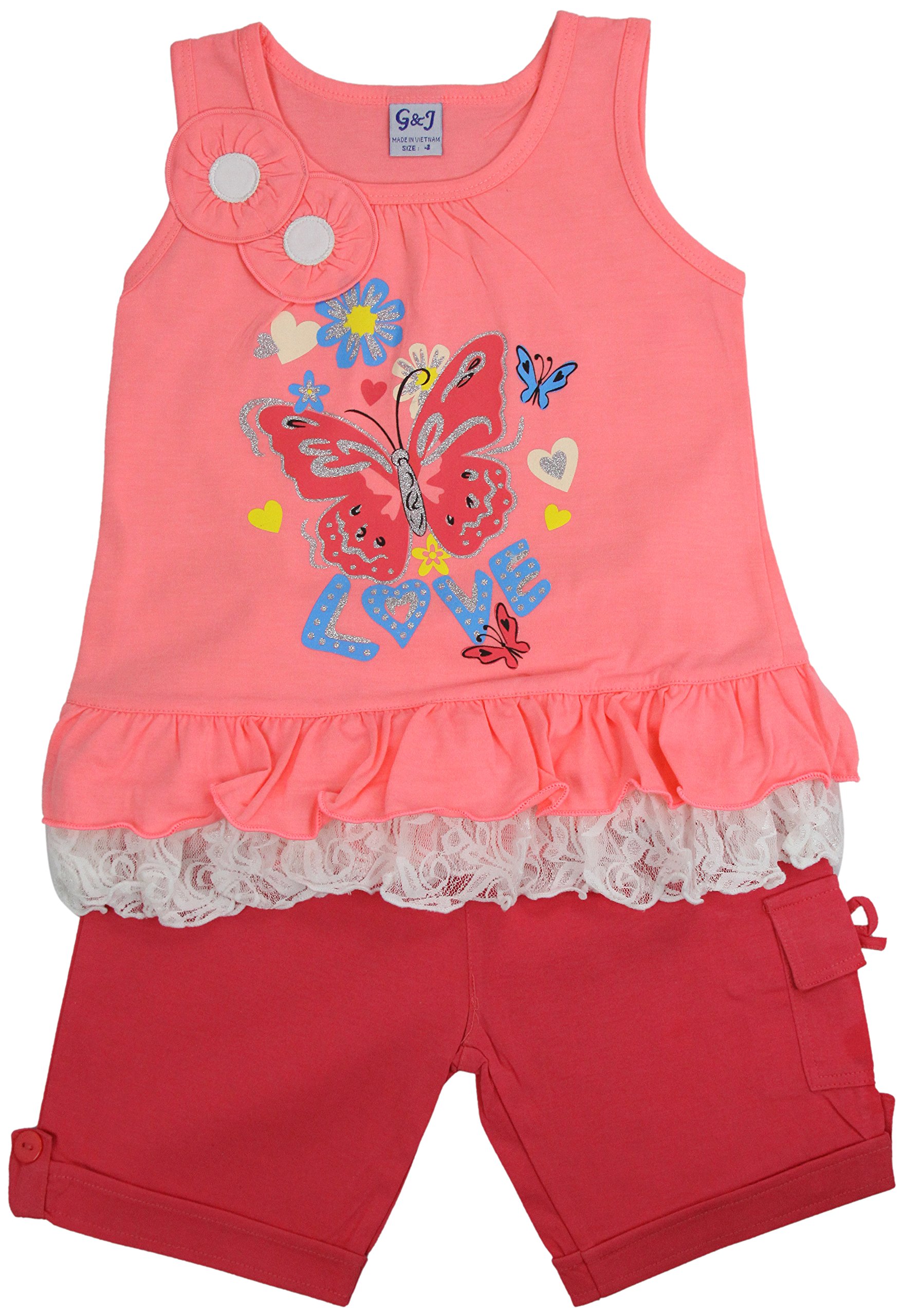 ToBeInStyle Girl's Two Piece Summer Set Cute Tee Top and Matching Shorts Adorable Outfit