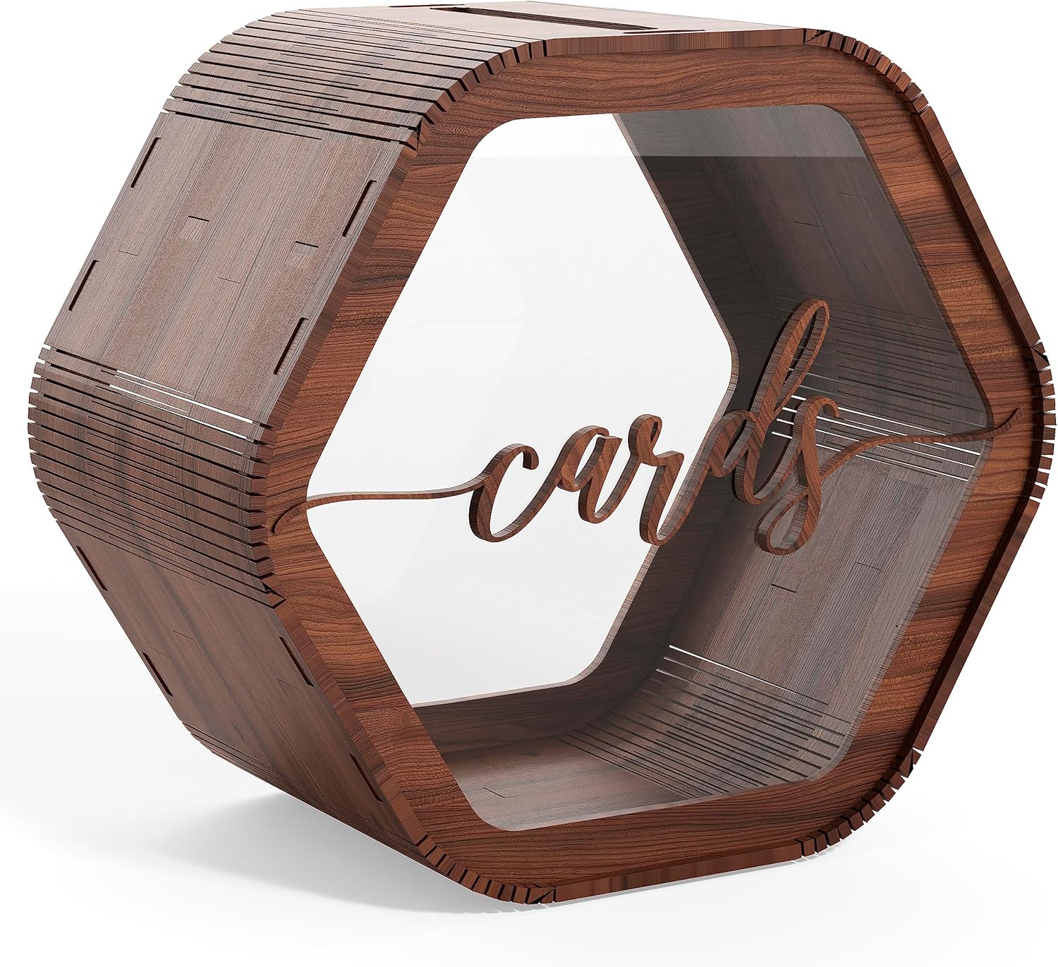 Wooden Wedding Card Box with Slot | Wedding Decorations for Reception, Card Box for Wedding Gifts & Money | Rustic Card Box with Lid | Baby Shower, Bridal Shower, Graduation Card Box - Hexagon