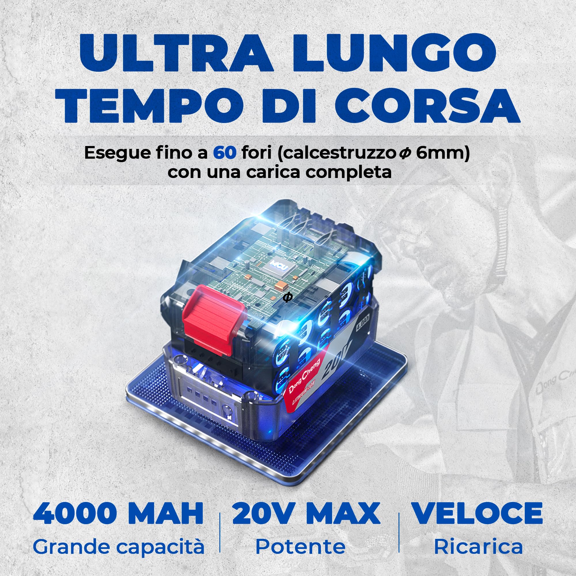 DongCheng Martello Perforatore a batteria, Trapano Tassellatore a Batteria 2.1 J, Trapano a Percussione Batteria 18 V con 4 pezzi SDS-plus, Foratura fino a 28 mm, Motore senza spazzole.