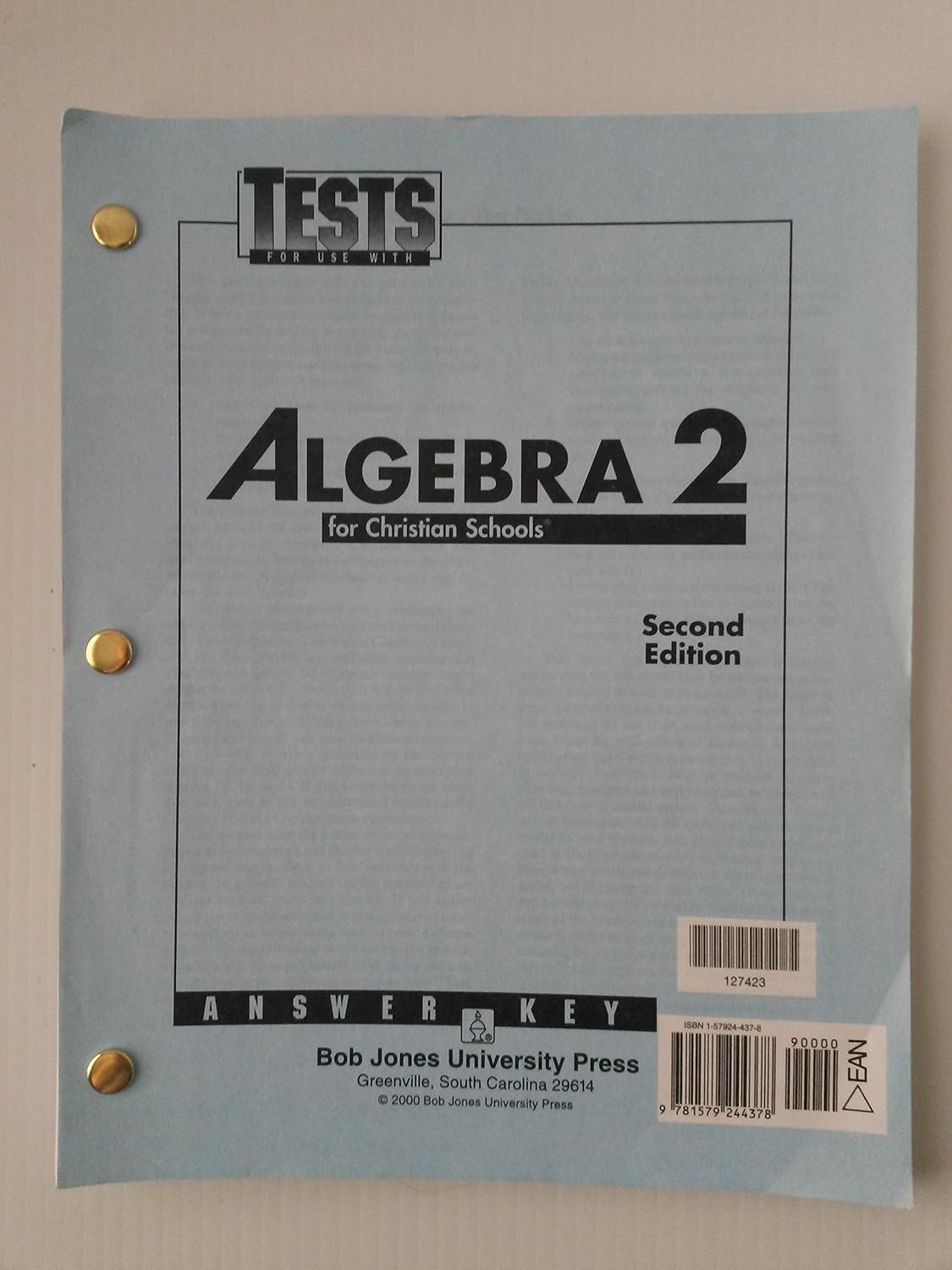 Algebra 2 Tests Answer Key (for Use with 2nd Edition) : 127423: Amazon ...