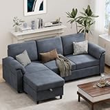 Vongrasig 79" Convertible Sectional Couches Sofa with Storage Ottoman&comma; 3 Seat L Shaped Couch with Side Storage Pockage&comma; Linen Fabric Small Couches for Living Room&comma; Apartment and Small Space&comma; Grey