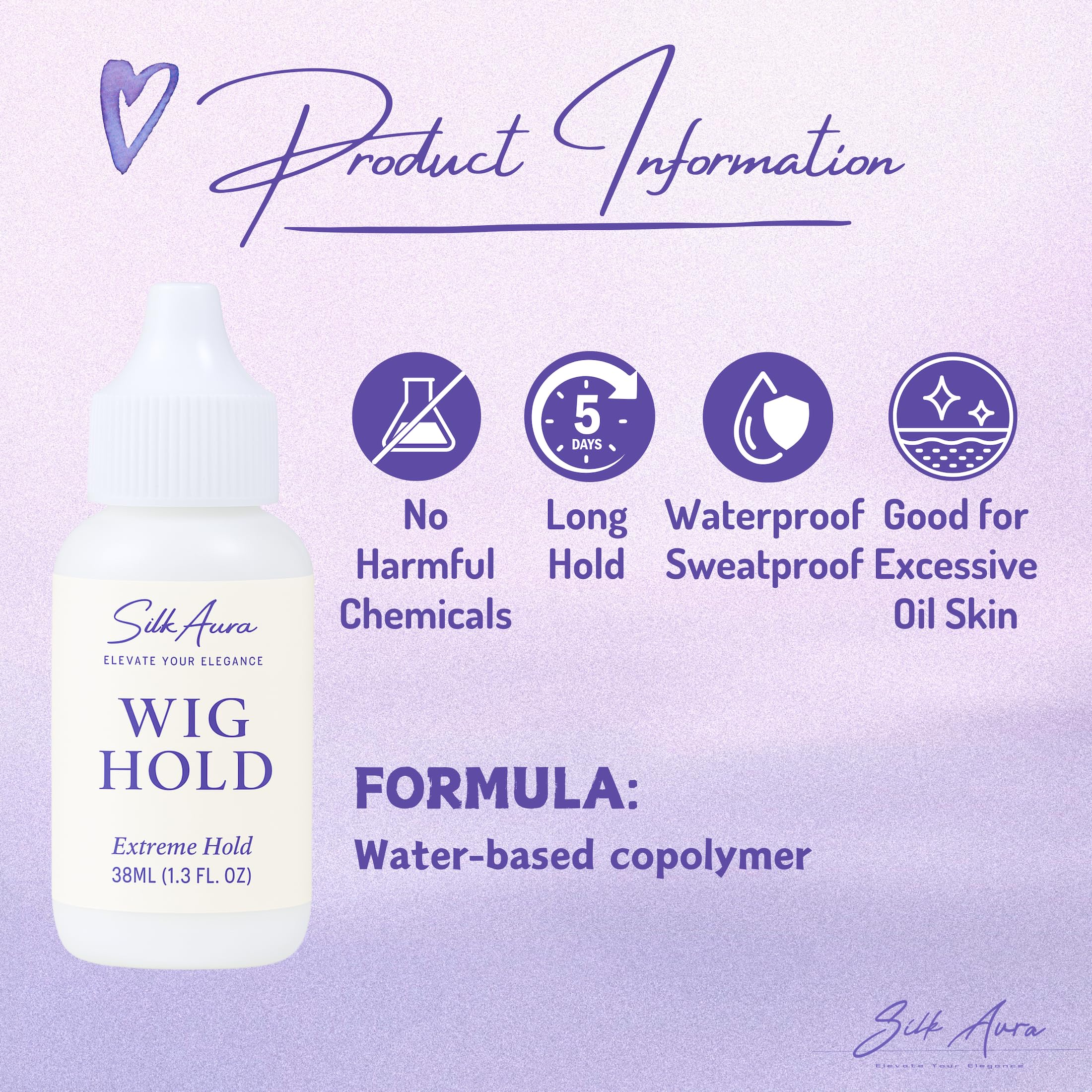 Silk Aura Pegamento frontal de encaje para pelucas, fijación fuerte, unión invisible, resistente al agua y al aceite, pegamento para pelucas, postizos y postizos, 38 ml (1,3 oz)