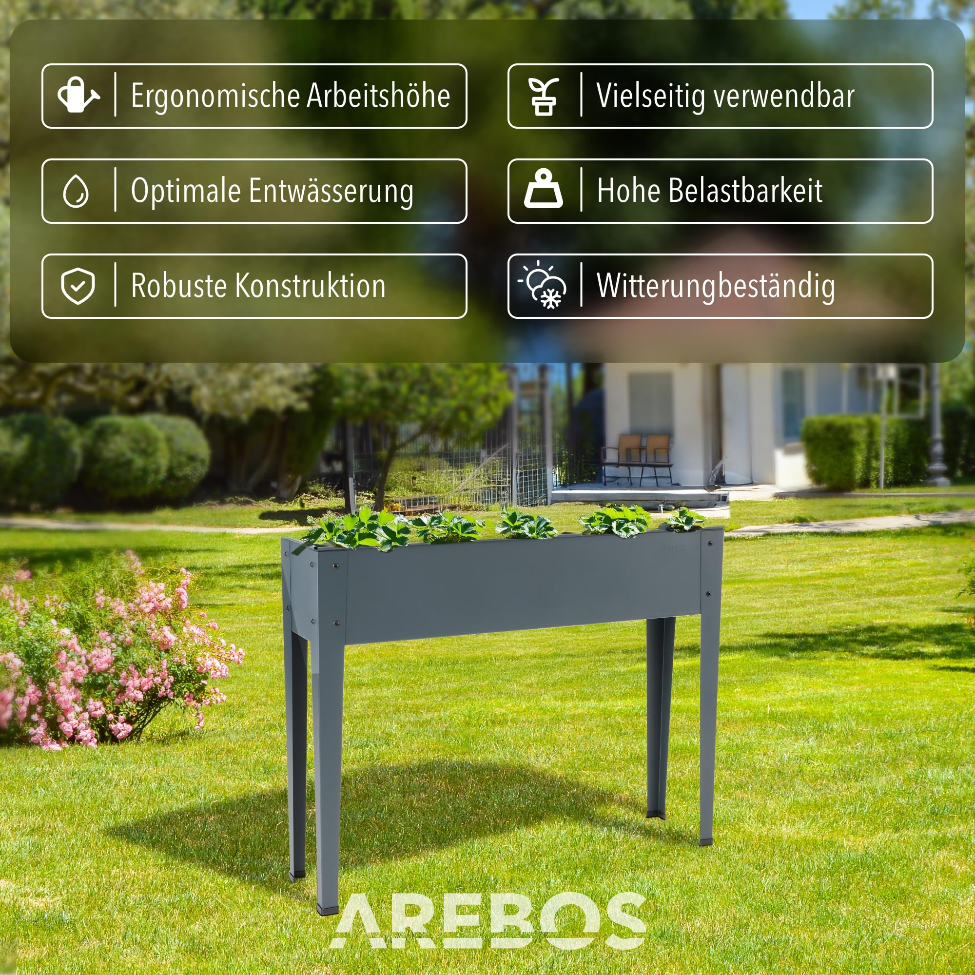 Arebos Hochbeet 101,5 x 26 x 80 cm | Frühbeet Kräuterbeet Pflanzenbeet Blumenkasten Garten Terassen Gemüsebeet Gartenbeet Blumenkübel für Balkon | ideal für den Anbau von Gemüse Obst Kräutern