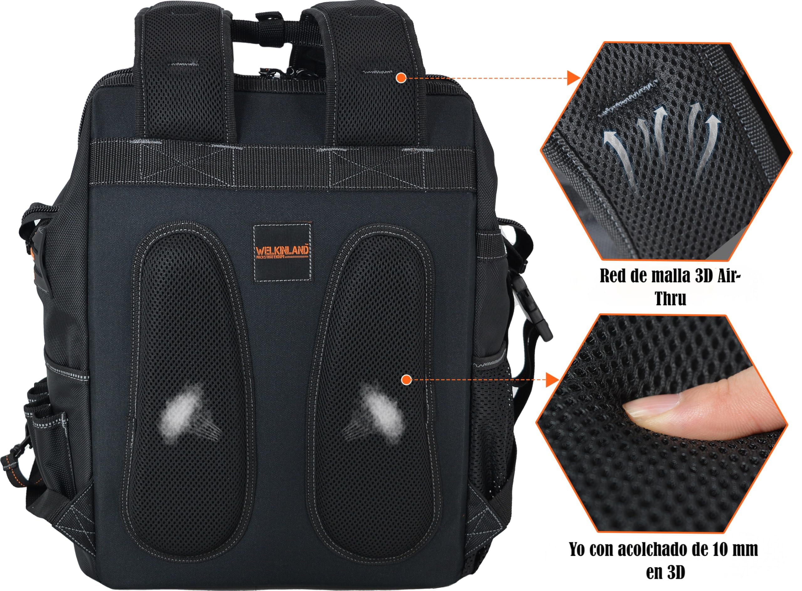WELKINLAND Mochila de Herramientas de 55 Bolsillos, Bolsa de Herramientas Compacta, Mochila para Electricista y HVAC, Resistente al Agua con Apertura Superior IronRod y Base Acolchada