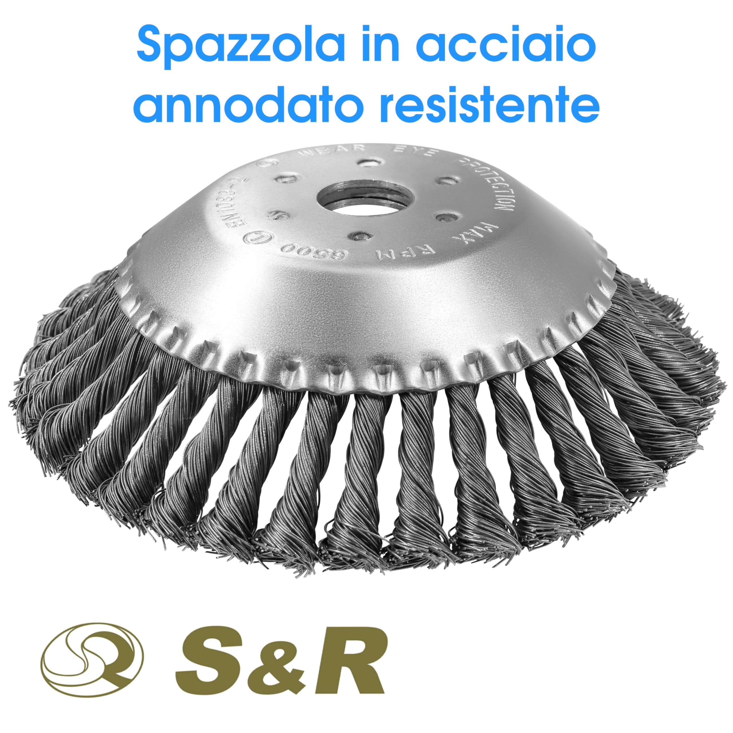 S&R Testina Spazzola Decespugliatore, Spazzola Acciaio Erbacce Disco Tosaerba 200mm Foro 25,4 mm.