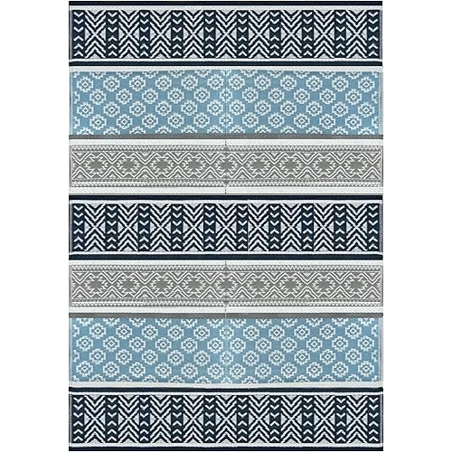 BalajeesUSA Outdoor Rug - 2 PK 4x6 feet, Grey, Teal, Reversible Recycled Plastic Straw Outdoor Patio Rugs Clearance Waterproof, Large RV Camper Mats 7094