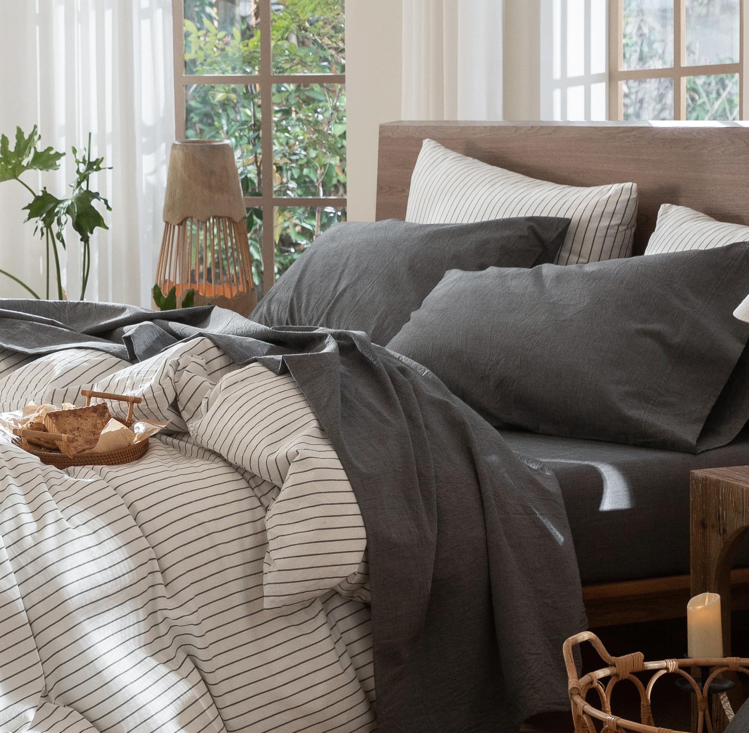 Amazon.com: MooMee Bedding Sheet Set 100% Washed Cotton Linen Like