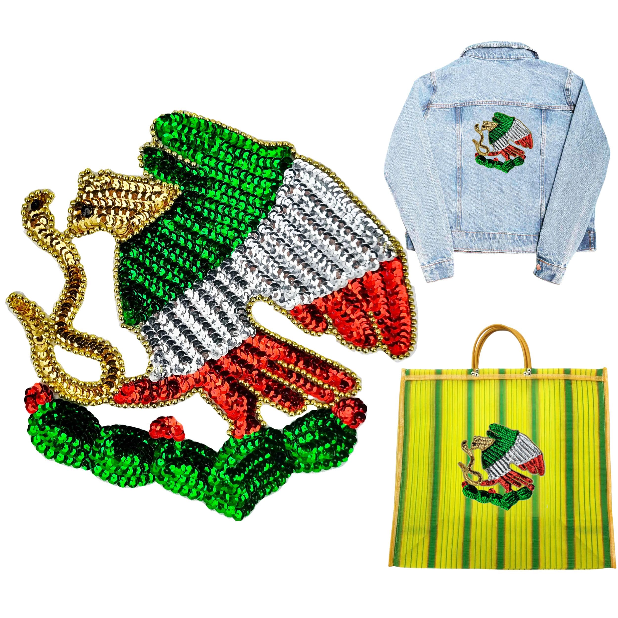 Patch à paillettes aigle mexicain thermocollant pour customiser veste et sac