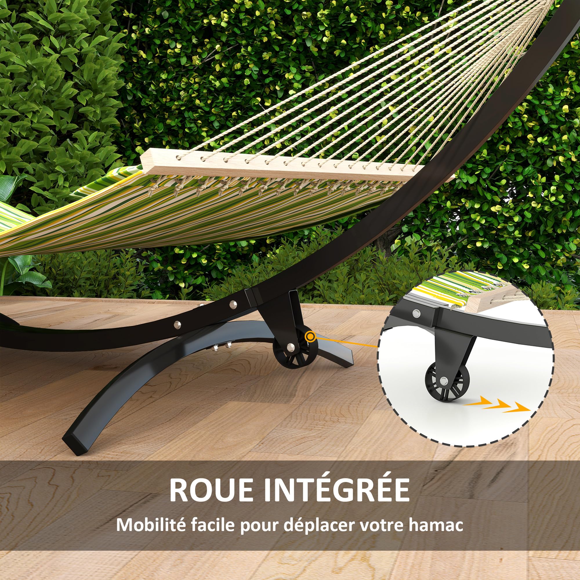 Outsunny Support de hamac en métal avec Roues, 150 kg, 337 x 118 x 118 cm Noir