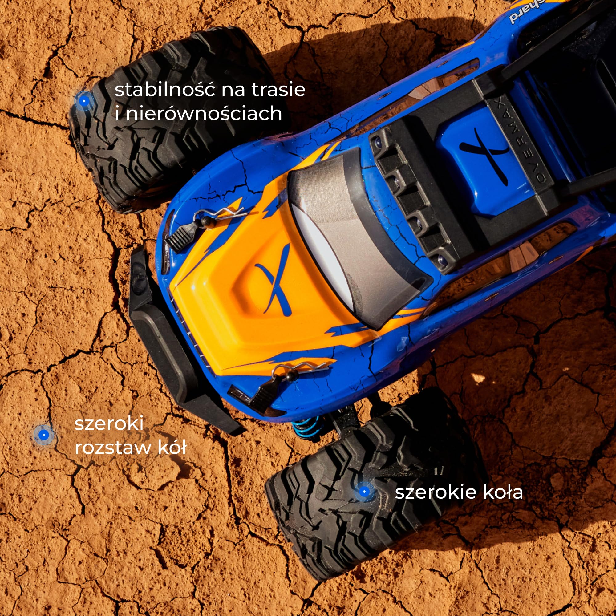 Overmax X-Shard zdalnie sterowany samochód 4WD 1:16 Offroad, do 30 km/h, z ogranicznikiem tempa, 2,4 GHz RC Monster Truck z metalowym napędem, amortyzatorami, zasięgiem 90 m, dla dzieci od 6 lat