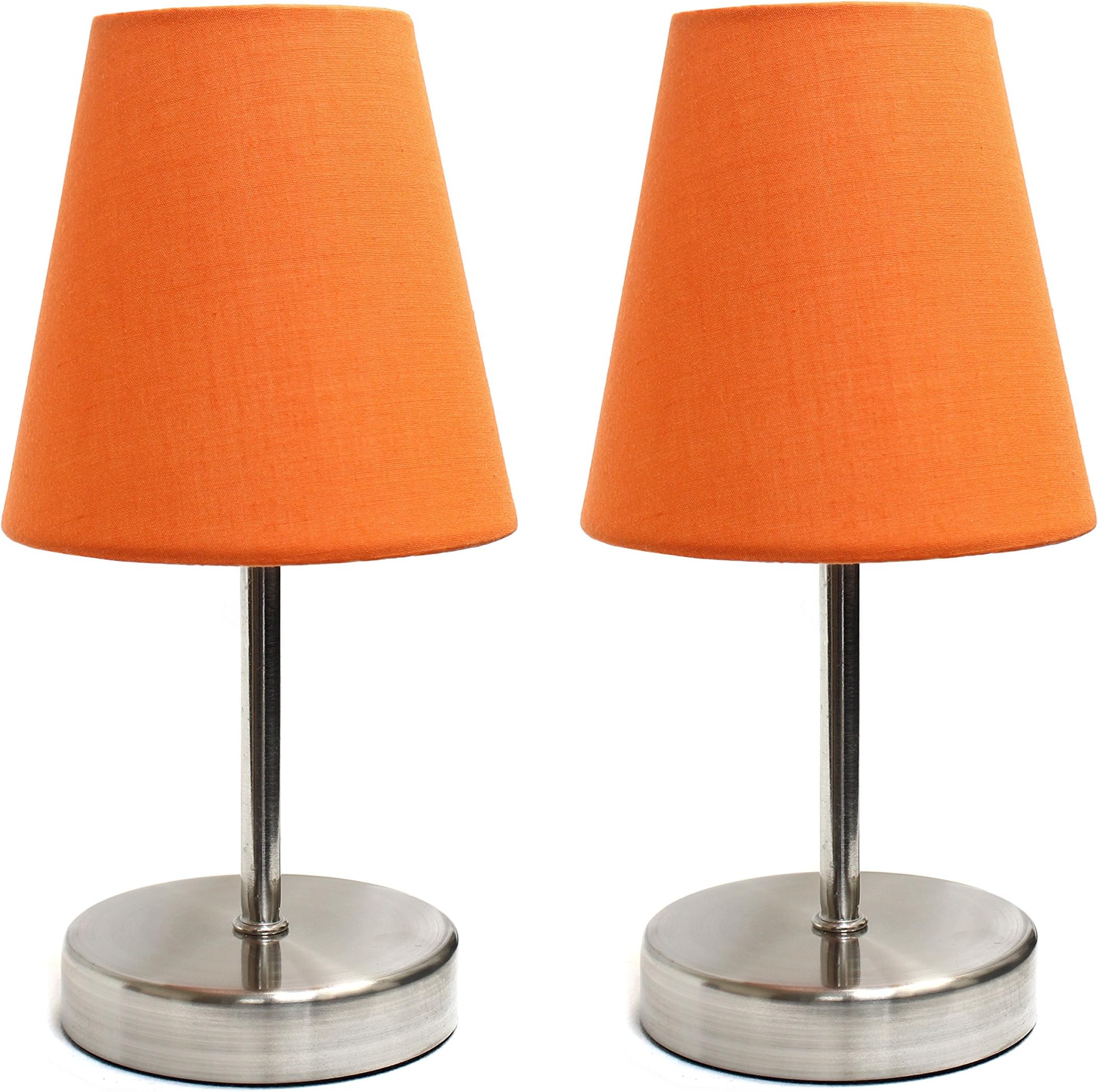 LT2013-ORG-2PK Mini Basic 2 Pack Sand Nickel Table Lamp with Fabric Shade Set, Orange, 2 Count
