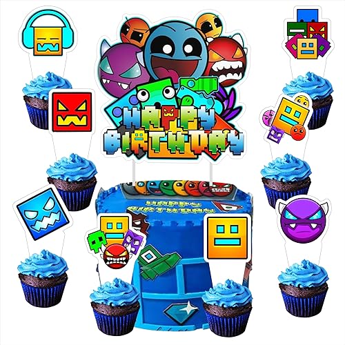 24 adornos geométricos estéticos para cupcakes y decoración de pastel para decoración de tartas de cumpleaños, suministros de fiesta, incluye 1