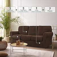 Vista 309 de CHUN YI - Funda elástica para sofá (7 piezas), funda para sofá de 3 plazas con tres respaldos y cojines separados con banda elástica, tela jacquard