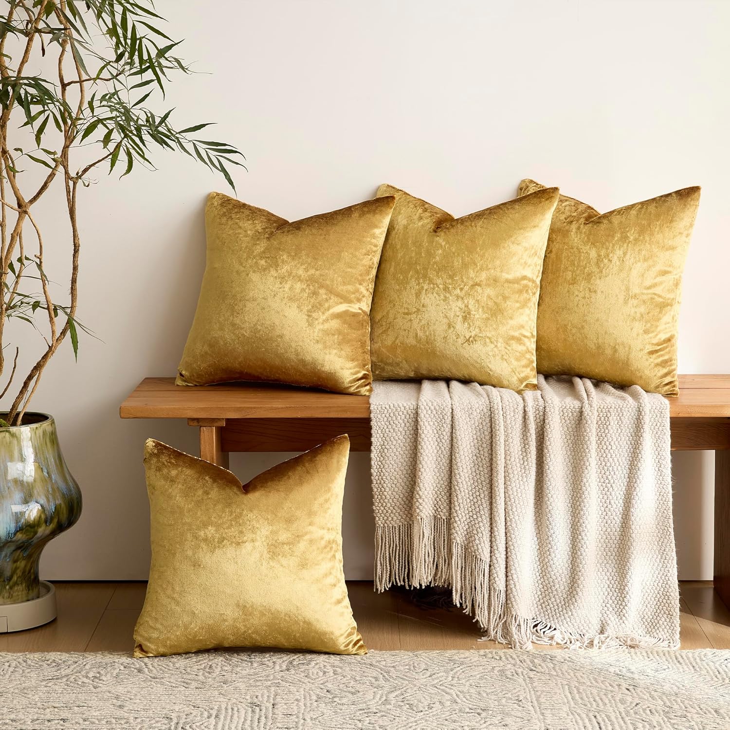 GIGIZAZA Velvet Gold Pillow Covers 18x18,Pack of 4 Decorative Throw Pillow Soft Covers Square Couch Pillow Modern Covers Living Room Luxury Cushion Covers - Image 3