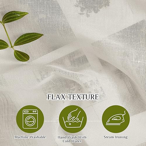 Miniatura 4 de NICETOWN Cortinas cortas de lino para cocina, cortinas de ventana pequeña con ojales, tejido de lino, tratamiento de ventana, privacidad con filtro