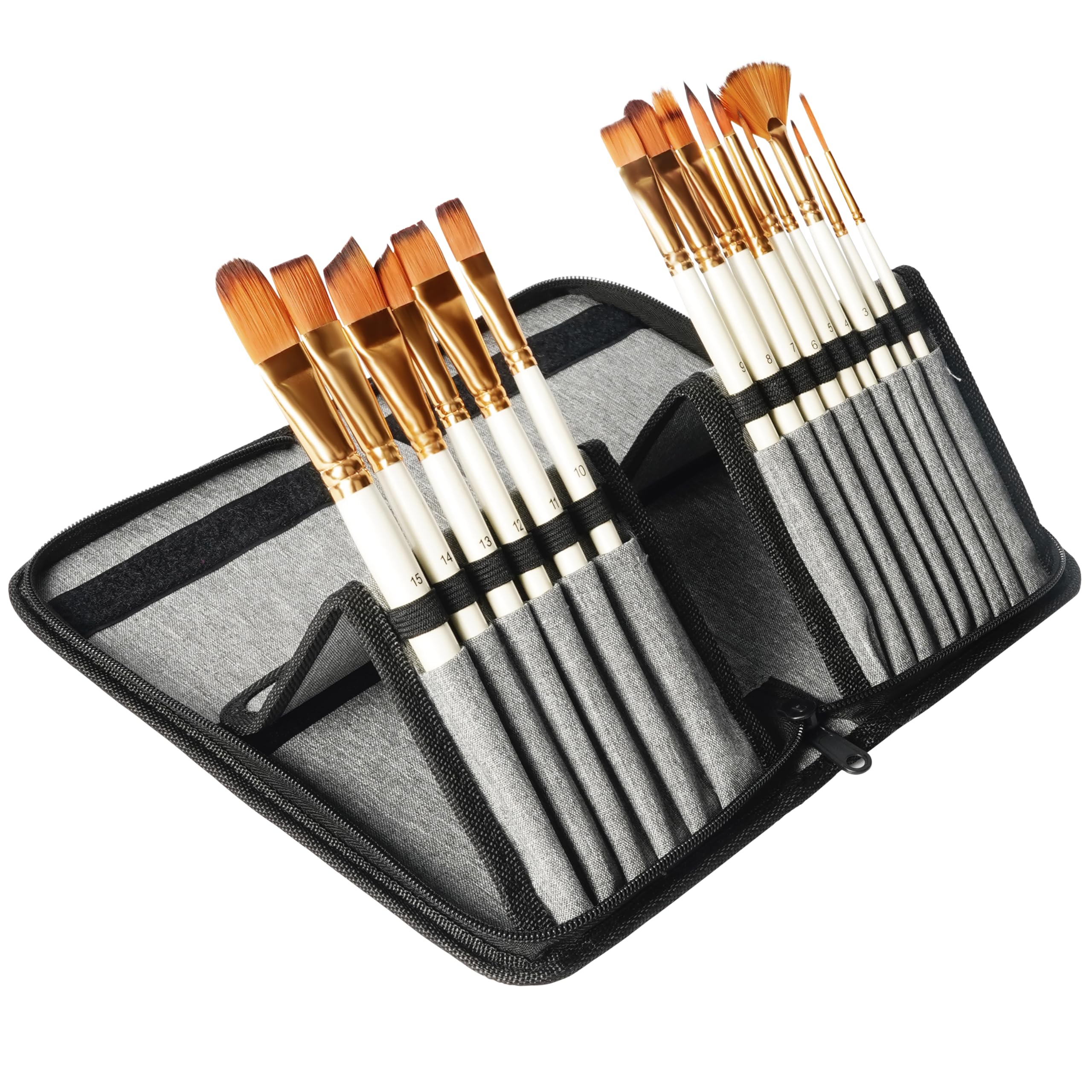 Kurtzy Pinselset Mit Etui – 10 Verschiedene Pinsel Für Acryl, Aquarell, Öl, Inkl. Aufbewahrungstasche