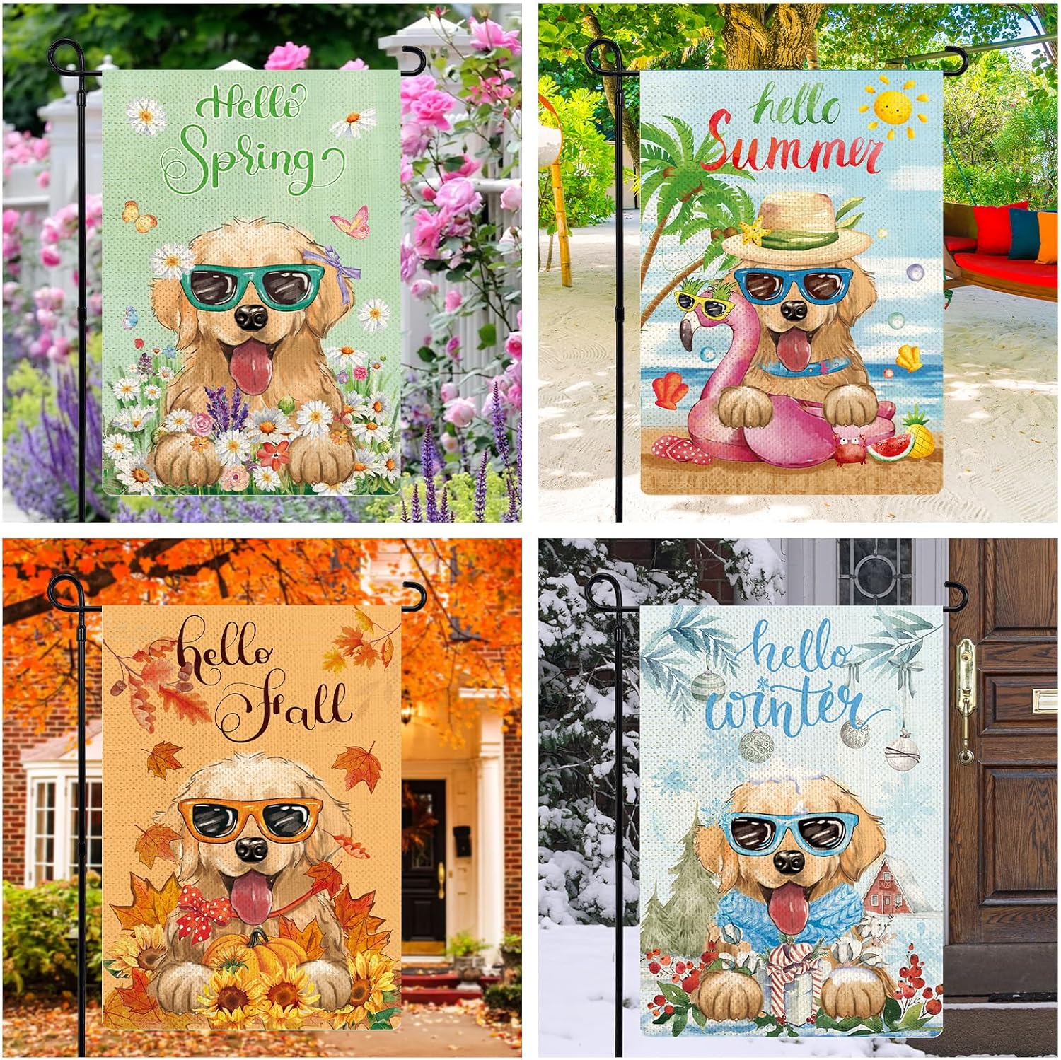 Golden Retriever Seasonal Garden Flags Set of 12, Welcome Seasonal Garden Flags 12x18 Double Sided, Dogs Yard Flags for All Holidays, Fall Winter Halloween Christmas Flag for Outdoor Farmhouse Decor - Image 4