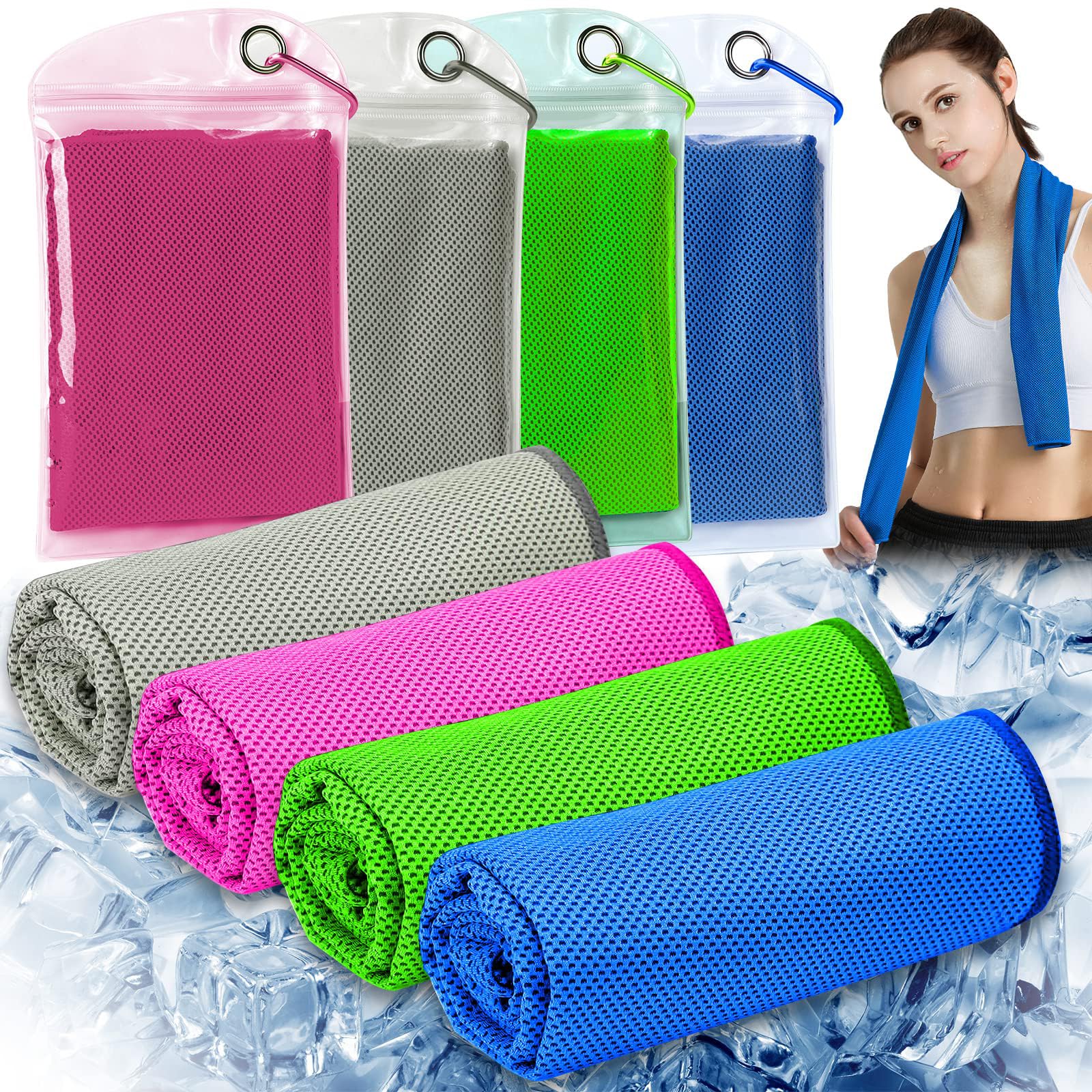 Stay Cool Anywhere: 4 Pack Cooling Towel Set - Ideal for Yoga, Sports, Running, Gym & More - Soft Breathable - Chilly Towel for Instant Refreshment - 31.5"x12" Each
