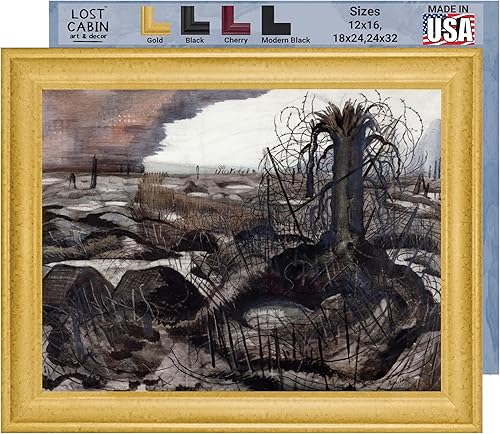 Lost Cabin Wire by Paul Nash  Canvas in Gold Beveled Frame  Fine Artwork Painting Reproduction  Framed Wall Art Decor Poster Gift  Image 18x24 Frame