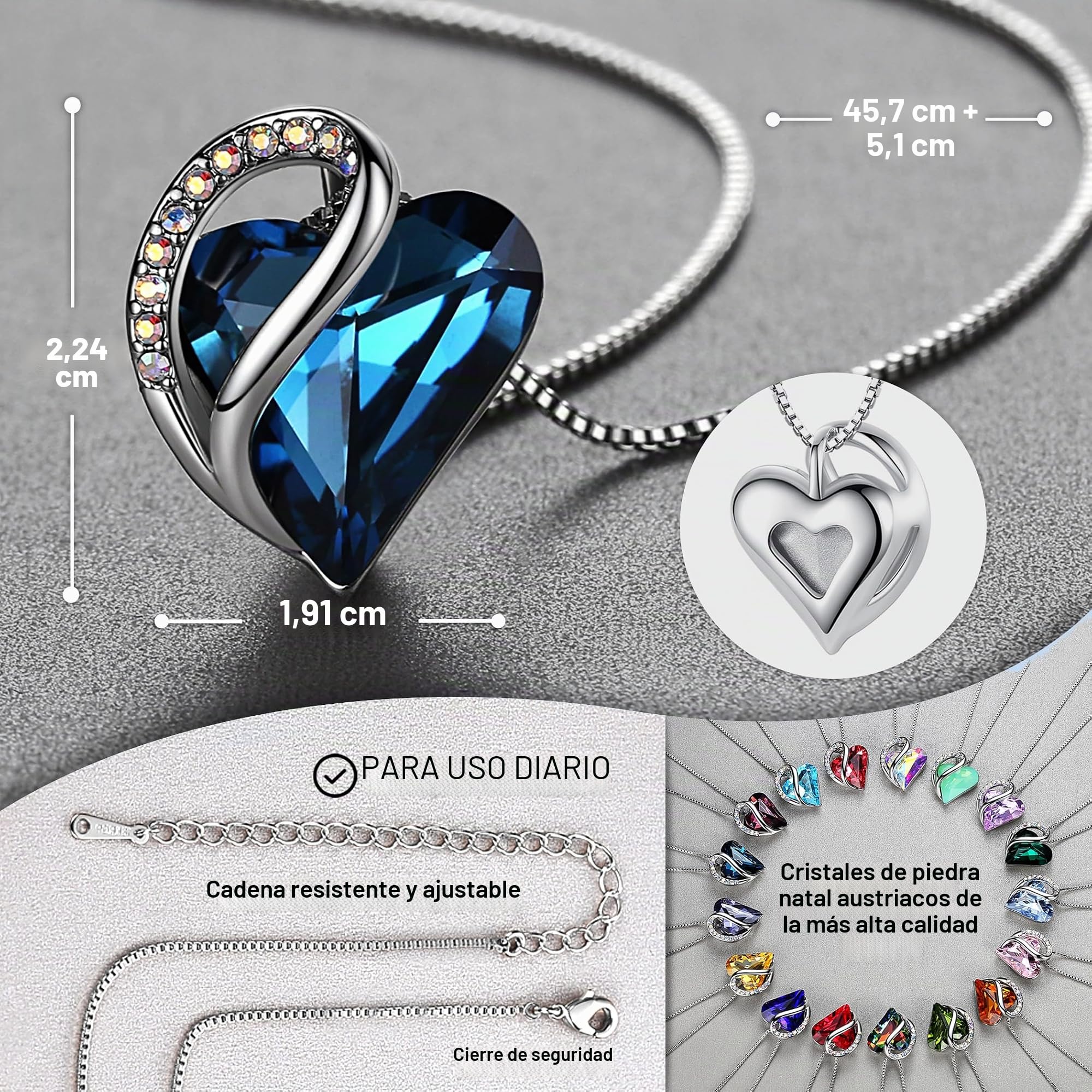 Leafael Collar de Mujer con Birthstone de Cristal | Collar Hipoalergénico con Caja de Regalo Incluida