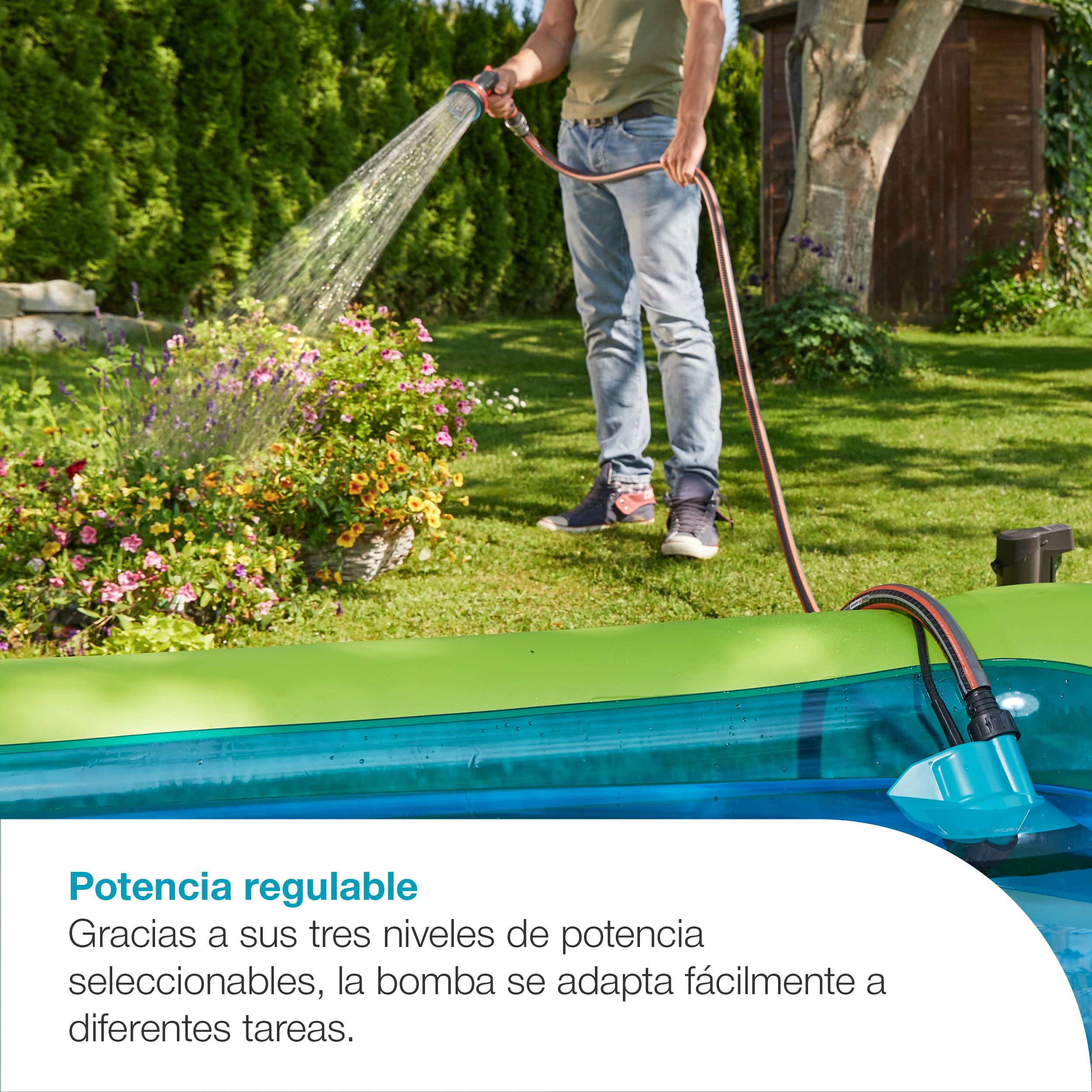 Gardena Bomba sumergible de agua limpia con batería 2000/2 18V P4A Set listo para usar: Alto caudal y presión, Niveles de potencia regulables, Filtro integrado (14600-20)