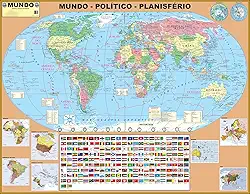 Mapa Mundi Mundo Politico - Placas Tectônicas Escolar 120 X 90 Cm Gigante