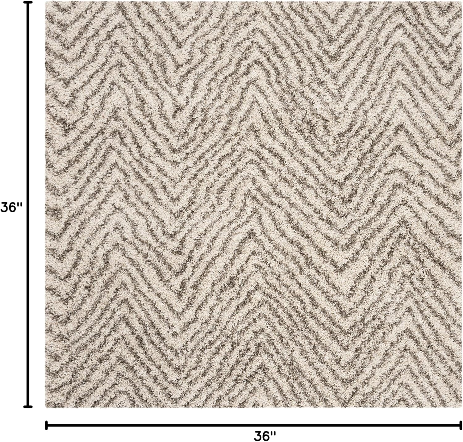 SAFAVIEH Hudson Shag Collection Area Rug - 3' Square, Ivory & Grey, Chevron Design, Non-Shedding & Easy Care, 2-inch Thick Ideal for High Traffic Areas in Living Room, Bedroom (SGH375A)