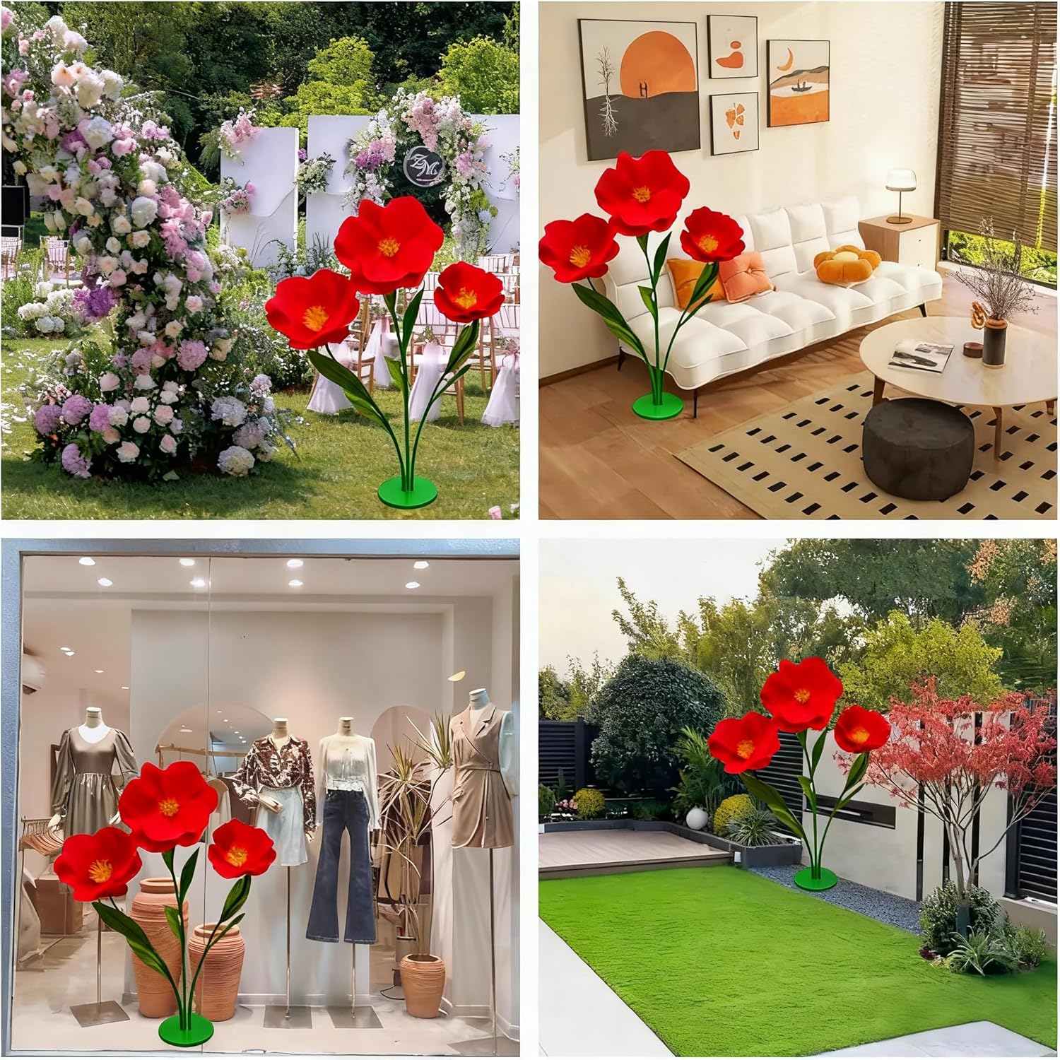 5.57 Ft Giant Artificial Flowers,Large Paper Flower,Adjustable Waterproof Fake Artificial Flower Decoracion Set for Wedding,Hotel,Office,Window Display and Home Farmhouse Decor (Pure Red)