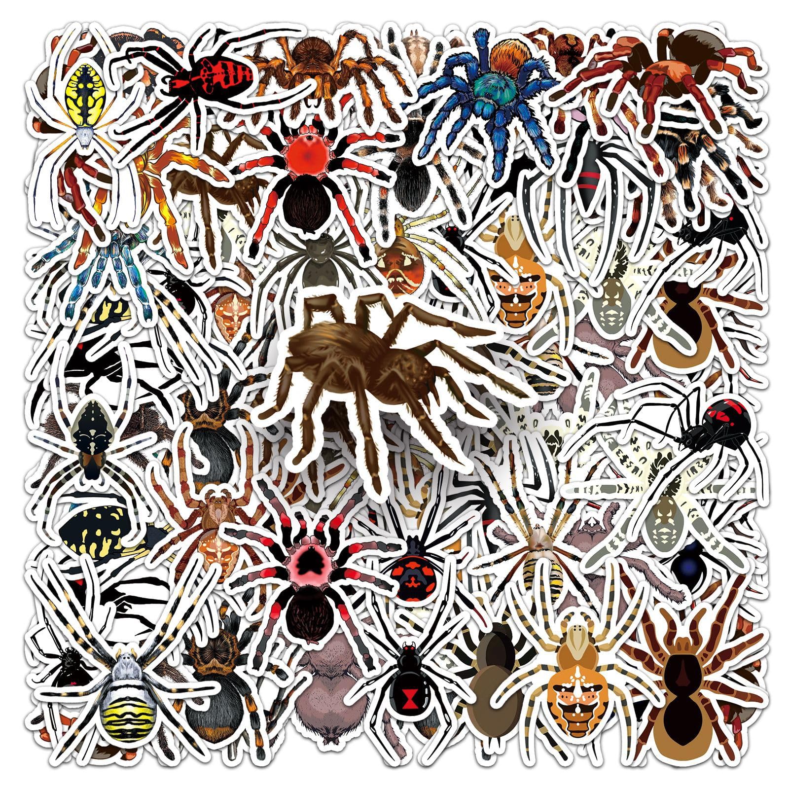 Lylsdsb Spiders Stickers 50 Pcs Vinyl Cute Insects Stickers For Laptop Luggage Hydro Flask Water Bottle Car Bike Skateboard Phone Computer,Waterproof Funny Cartoon Spider Sticker For Adults Kids Teens