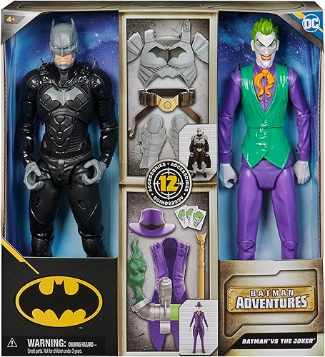 Miniatura 3 de DC Comics, Batman Adventures, Juego de figuras de acción de Batman vs The Joker, 2 figuras, 12 accesorios de armadura, juguete de superhéroe de 12