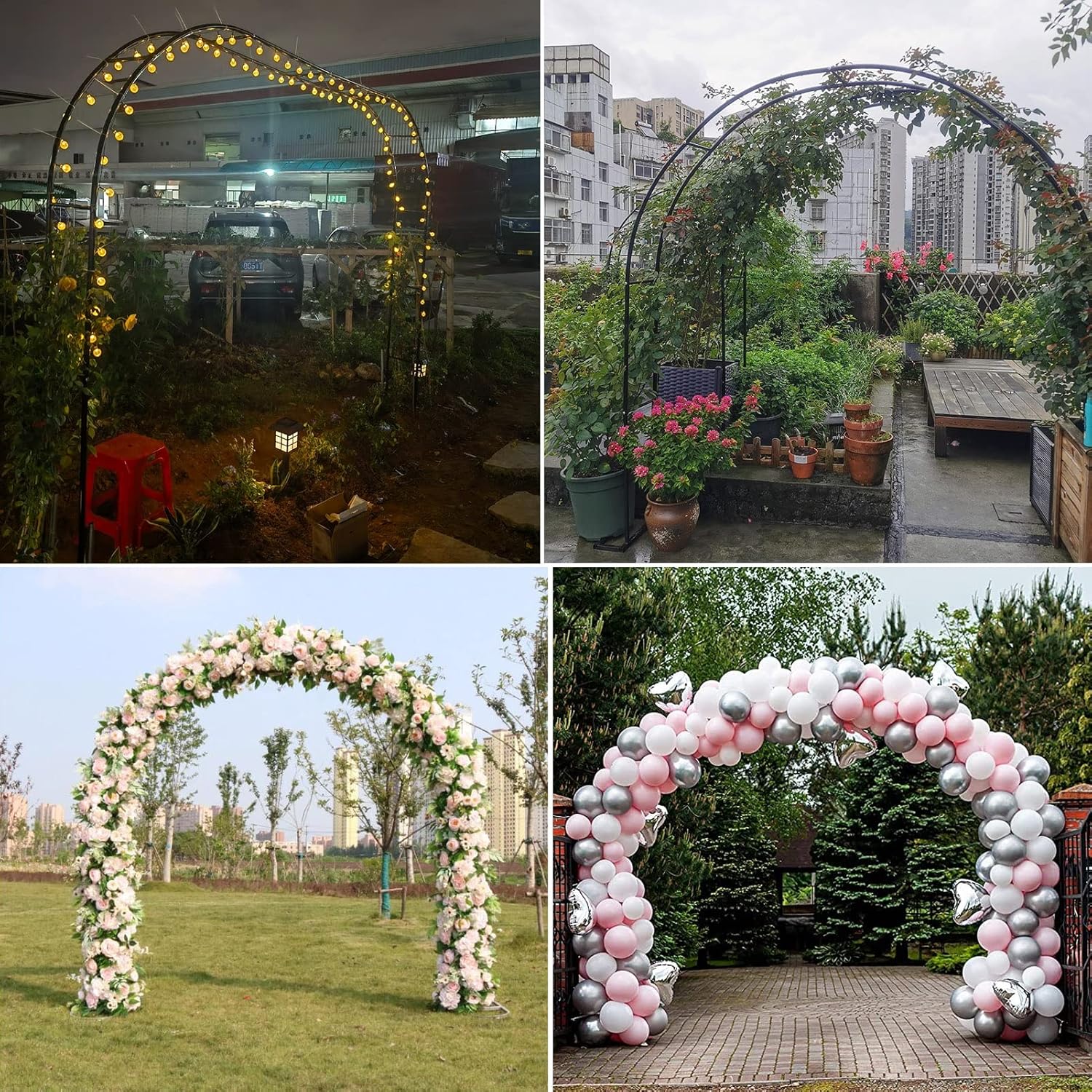 Garden Arch Metal Rose Arch, with Base Arches Trellis, White/Black Steel Garden Pergola Arbor Archway for Climbing Plants Outdoor, Wedding Decor (Color : Black, Size : 300x220x25cm)